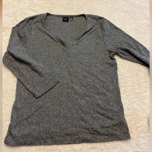 Rafaella Tops - Rafaella Heather Gray Rhinestone Detail Long Sleeve